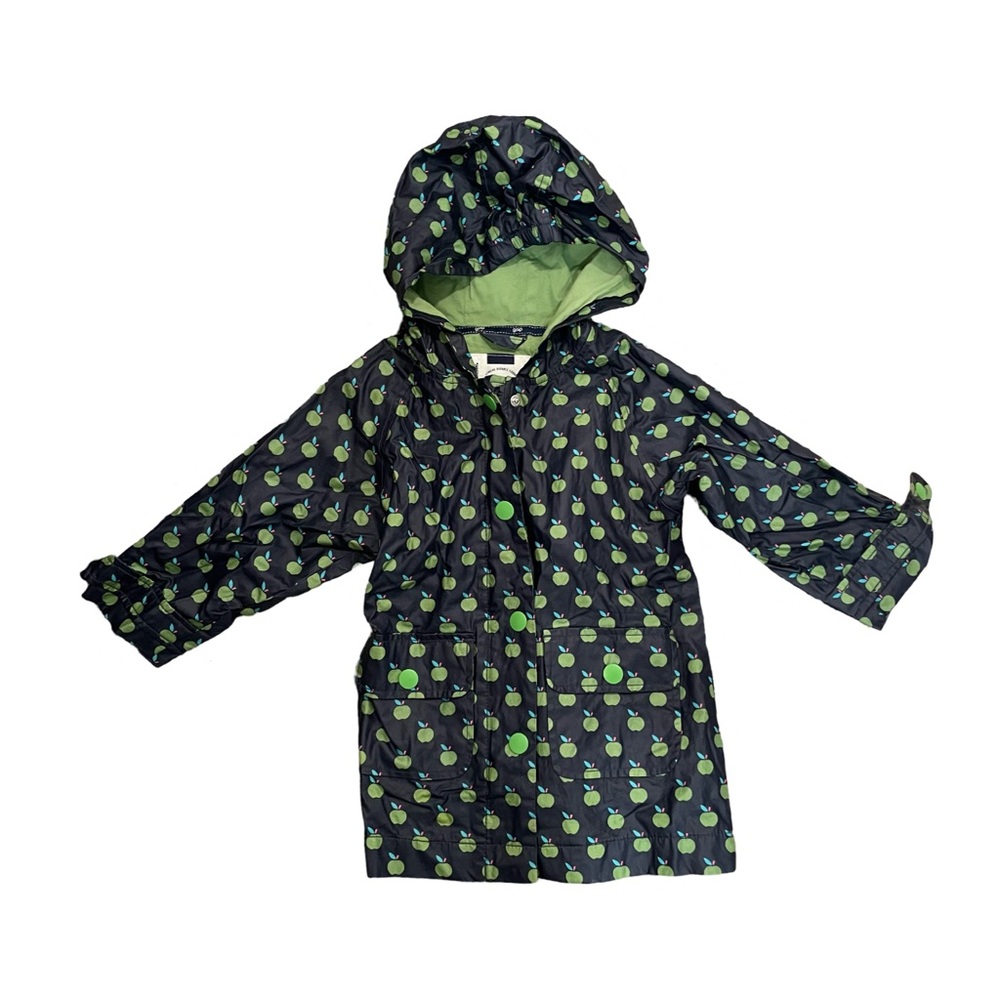 EUC Gap Toddler Girl 3T Navy Raincoat with Green Apples